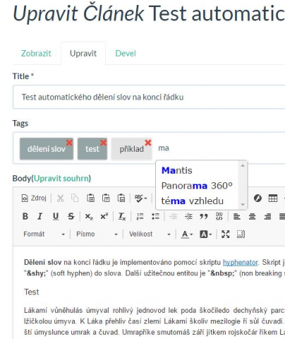 Screenshot - zadávání tagů